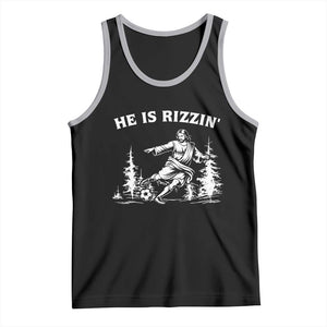 He Is Rizzin Tank Top Christian Soccer Funny Gift For Believers TS12 Black Athletic Heather Print Your Wear