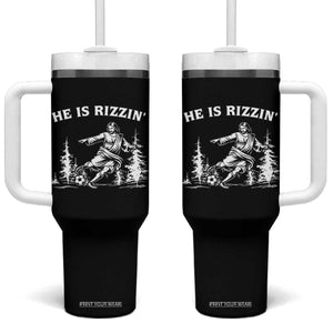 He Is Rizzin Tumbler With Handle Christian Soccer Funny Gift For Believers TS12 One Size: 40 oz Black Print Your Wear