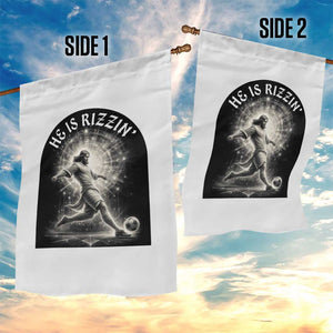 He Is Rizzin Garden Flag Funny Christian Faith Soccer Player Gift TS12 Print Your Wear