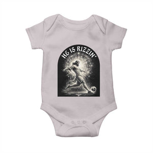 He Is Rizzin Baby Onesie Funny Christian Faith Soccer Player Gift TS12 Ice Gray Print Your Wear