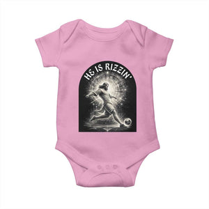 He Is Rizzin Baby Onesie Funny Christian Faith Soccer Player Gift TS12 Light Pink Print Your Wear