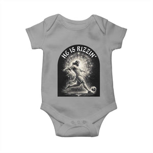 He Is Rizzin Baby Onesie Funny Christian Faith Soccer Player Gift TS12 Sport Gray Print Your Wear