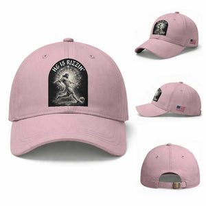 He Is Rizzin Baseball Cap Funny Christian Faith Soccer Player Gift TS12 Baseball Cap Universal Fit Light Pink Print Your Wear