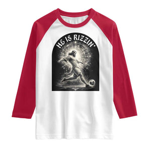He Is Rizzin Raglan Shirt Funny Christian Faith Soccer Player Gift TS12 White Red Print Your Wear