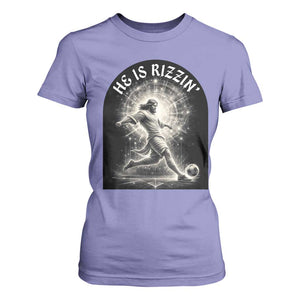 He Is Rizzin T Shirt For Women Funny Christian Faith Soccer Player Gift TS12 Violet Print Your Wear