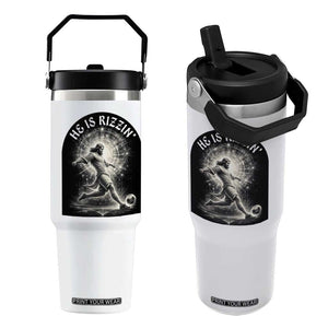 He Is Rizzin Flip Straw Tumbler Funny Christian Faith Soccer Player Gift TS12 One Size: 30 oz White Print Your Wear