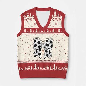 All I Need Is God Faith And Soccer V-Neck Knit Sweater Vest Christian Gift TS12 Beige Red Print Your Wear