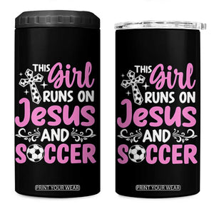 This Girl Runs On Jesus And Soccer 4 in 1 Can Cooler Tumbler Christian Soccer Mom TS12 One Size: 16 oz Black Print Your Wear