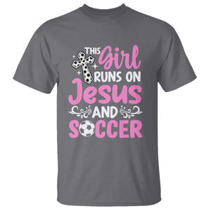 This Girl Runs On Jesus And Soccer T Shirt Christian Soccer Mom TS12 Charcoal Print Your Wear