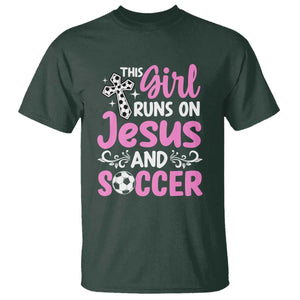 This Girl Runs On Jesus And Soccer T Shirt Christian Soccer Mom TS12 Dark Forest Green Print Your Wear