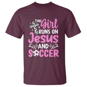This Girl Runs On Jesus And Soccer T Shirt Christian Soccer Mom TS12 Maroon Print Your Wear