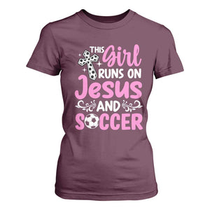 This Girl Runs On Jesus And Soccer T Shirt For Women Christian Soccer Mom TS12 Maroon Print Your Wear