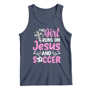 This Girl Runs On Jesus And Soccer Tank Top Christian Soccer Mom TS12 Navy Print Your Wear