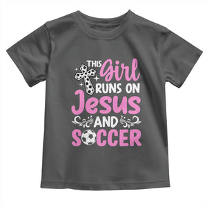 This Girl Runs On Jesus And Soccer Toddler T Shirt Christian Soccer Mom TS12 Dark Heather Print Your Wear
