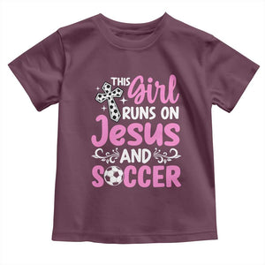 This Girl Runs On Jesus And Soccer Toddler T Shirt Christian Soccer Mom TS12 Maroon Print Your Wear