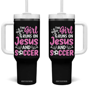 This Girl Runs On Jesus And Soccer Tumbler With Handle Christian Soccer Mom TS12 One Size: 40 oz Black Print Your Wear