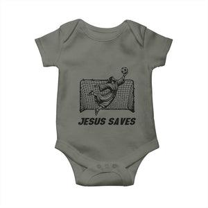 Jesus Saves Baby Onesie Funny Christian Soccer Goalie TS12 Military Green Print Your Wear