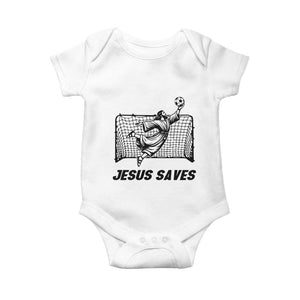 Jesus Saves Baby Onesie Funny Christian Soccer Goalie TS12 White Print Your Wear