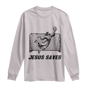 Jesus Saves Long Sleeve Shirt Funny Christian Soccer Goalie TS12 Ice Gray Print Your Wear
