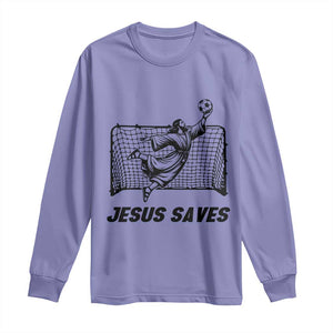 Jesus Saves Long Sleeve Shirt Funny Christian Soccer Goalie TS12 Violet Print Your Wear