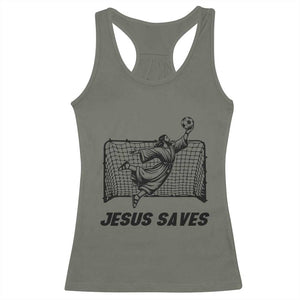 Jesus Saves Racerback Tank Top Funny Christian Soccer Goalie TS12 Military Green Print Your Wear