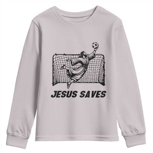 Jesus Saves Youth Sweatshirt Funny Christian Soccer Goalie TS12 Ice Gray Print Your Wear