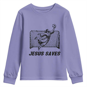 Jesus Saves Youth Sweatshirt Funny Christian Soccer Goalie TS12 Violet Print Your Wear