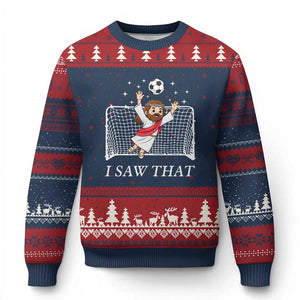 I Saw That Ugly Christmas Sweater Funny Jesus Goalie Soccer Player TS12 Navy Red Print Your Wear