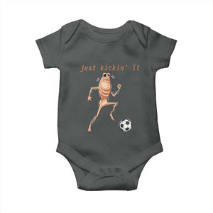 Just Kickin It Baby Onesie Funny Marcus The Worm Soccer Meme TS12 Dark Heather Print Your Wear