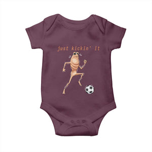 Just Kickin It Baby Onesie Funny Marcus The Worm Soccer Meme TS12 Maroon Print Your Wear