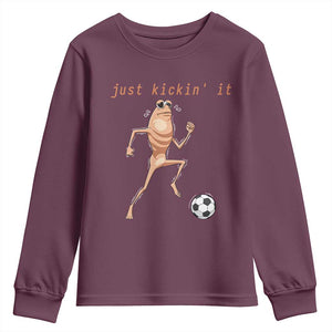 Just Kickin It Youth Sweatshirt Funny Marcus The Worm Soccer Meme TS12 Maroon Print Your Wear