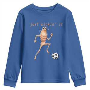 Just Kickin It Youth Sweatshirt Funny Marcus The Worm Soccer Meme TS12 Royal Blue Print Your Wear