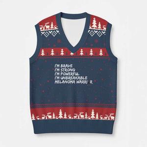 I Am Brave Strong Powerful Unbreakable V-Neck Knit Sweater Vest Melanoma Warrior Support TS12 Navy Red Print Your Wear