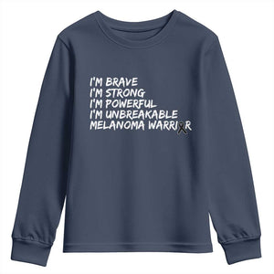 I Am Brave Strong Powerful Unbreakable Youth Sweatshirt Melanoma Warrior Support TS12 Navy Print Your Wear