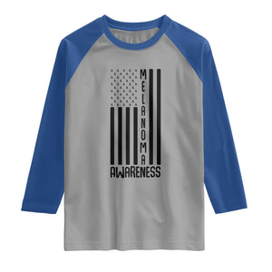 Melanoma Awareness USA Flag Raglan Shirt Patriotic Cancer Warrior TS12 Sport Gray Royal Print Your Wear