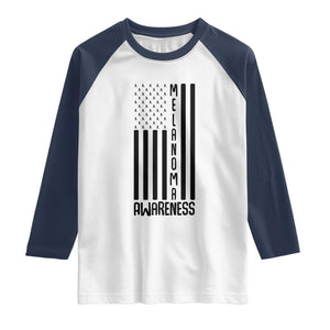 Melanoma Awareness USA Flag Raglan Shirt Patriotic Cancer Warrior TS12 White Navy Print Your Wear