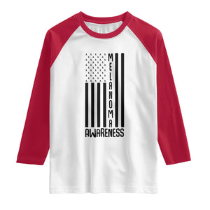 Melanoma Awareness USA Flag Raglan Shirt Patriotic Cancer Warrior TS12 White Red Print Your Wear