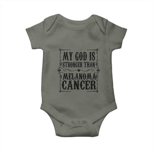 My God Is Stronger Than Melanoma Baby Onesie Religious Cancer Support TS12 Military Green Print Your Wear