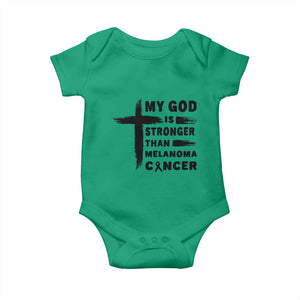 My God Is Stronger Than Melanoma Baby Onesie Christian Cancer Support TS12 Irish Green Print Your Wear
