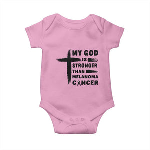 My God Is Stronger Than Melanoma Baby Onesie Christian Cancer Support TS12 Light Pink Print Your Wear