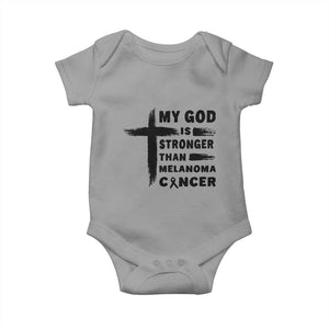 My God Is Stronger Than Melanoma Baby Onesie Christian Cancer Support TS12 Sport Gray Print Your Wear