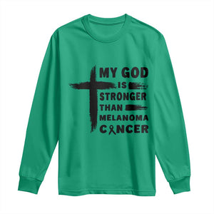 My God Is Stronger Than Melanoma Long Sleeve Shirt Christian Cancer Support TS12 Irish Green Print Your Wear