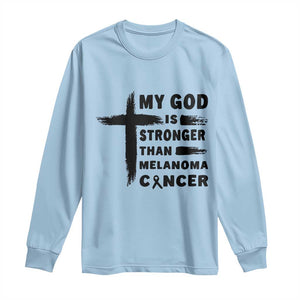 My God Is Stronger Than Melanoma Long Sleeve Shirt Christian Cancer Support TS12 Light Blue Print Your Wear