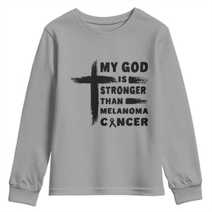 My God Is Stronger Than Melanoma Youth Sweatshirt Christian Cancer Support TS12 Sport Gray Print Your Wear