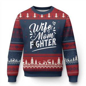 Wife Mom Melanoma Fighter Ugly Christmas Sweater Family Support Strong And Fearless TS12 Navy Red Print Your Wear
