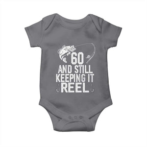 Personalized 60th Birthday Fishing Baby Onesie Custom Number Bday Still Keeping It Reel TS12 Charcoal Print Your Wear