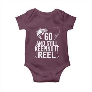 Personalized 60th Birthday Fishing Baby Onesie Custom Number Bday Still Keeping It Reel TS12 Maroon Print Your Wear
