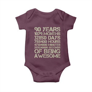 90 Years Of Being Awesome Baby Onesie 90th Birthday Gift Idea TS12 Maroon Print Your Wear
