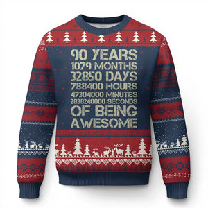 90 Years Of Being Awesome Ugly Christmas Sweater 90th Birthday Gift Idea TS12 Navy Red Print Your Wear