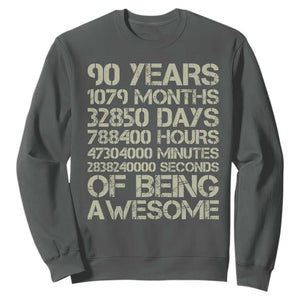 90 Years Of Being Awesome Sweatshirt 90th Birthday Gift Idea TS12 Dark Heather Print Your Wear